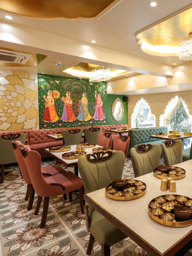 Pichwai mural and seating